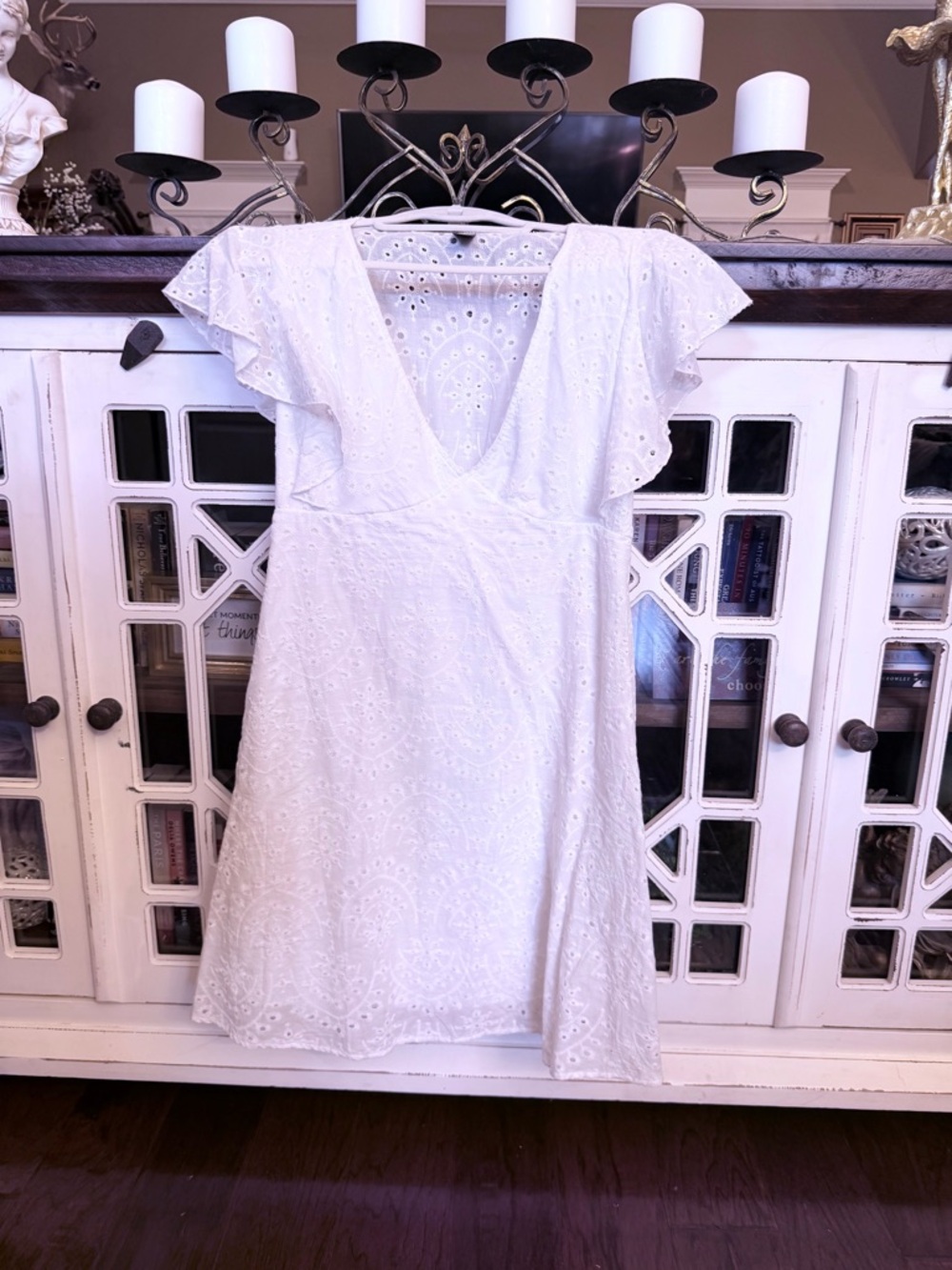 White Eyelet Flutter-Sleeve Dress